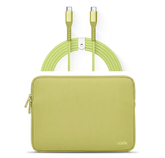 LOGiiX Vibrance Neo Sleeve Bundle with USB-C to USB-C Cable - Citrus