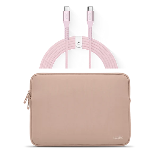 LOGiiX Vibrance Neo Sleeve Bundle with USB-C to USB-C Cable - Blush