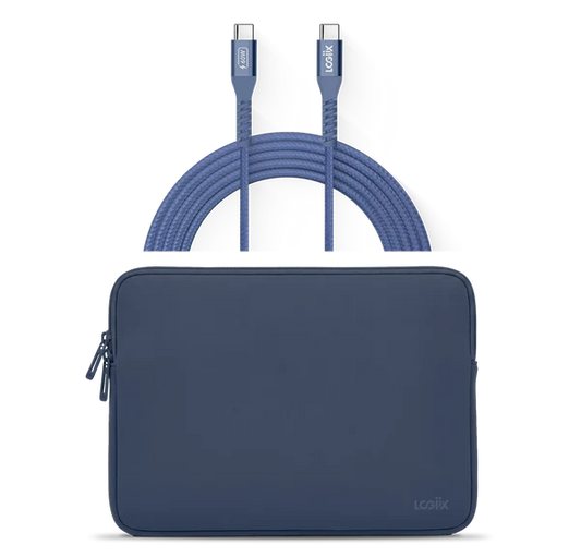 LOGiiX Vibrance Neo Sleeve Bundle with USB-C to USB-C Cable - Indigo
