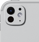 iPad Pro, face arrière, argent, système caméra pro avec objectif à cinq éléments et flash True Tone adaptatif