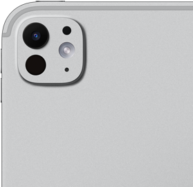iPad Pro, face arrière, argent, système caméra pro avec objectif à cinq éléments et flash True Tone adaptatif