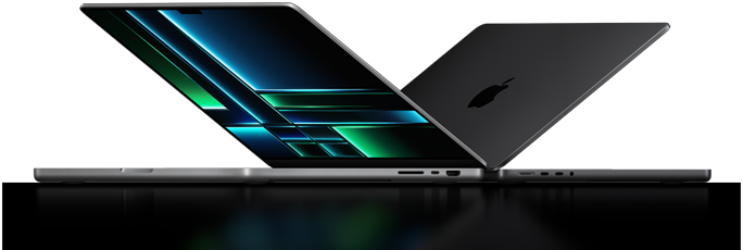 Side view of two MacBook Pros that are halfway open.