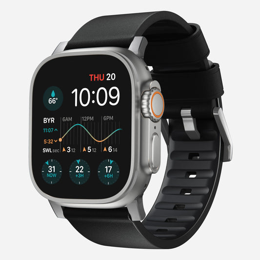 Nomad - Active Band Pro - Black Leather / Silver Hardware - Large Watch