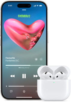 iPhone next to AirPods Pro in charging case, case is open