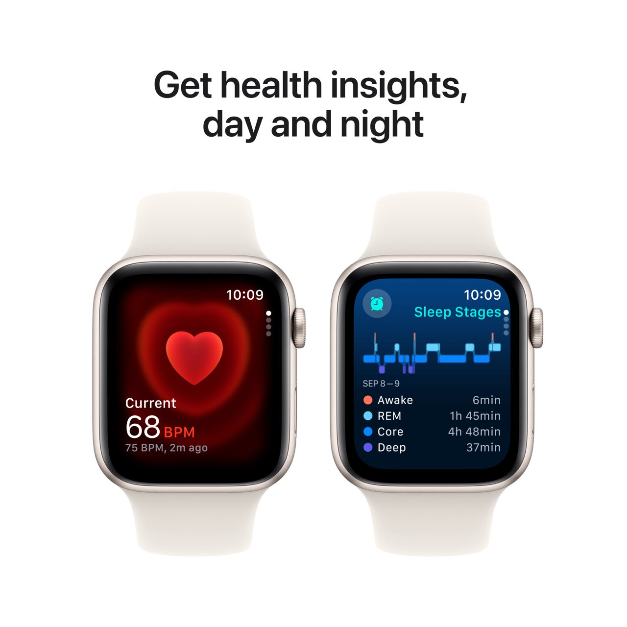 Apple Watch SE (2024) 44mm, GPS, Starlight Aluminium Case with Starlight Sport Band