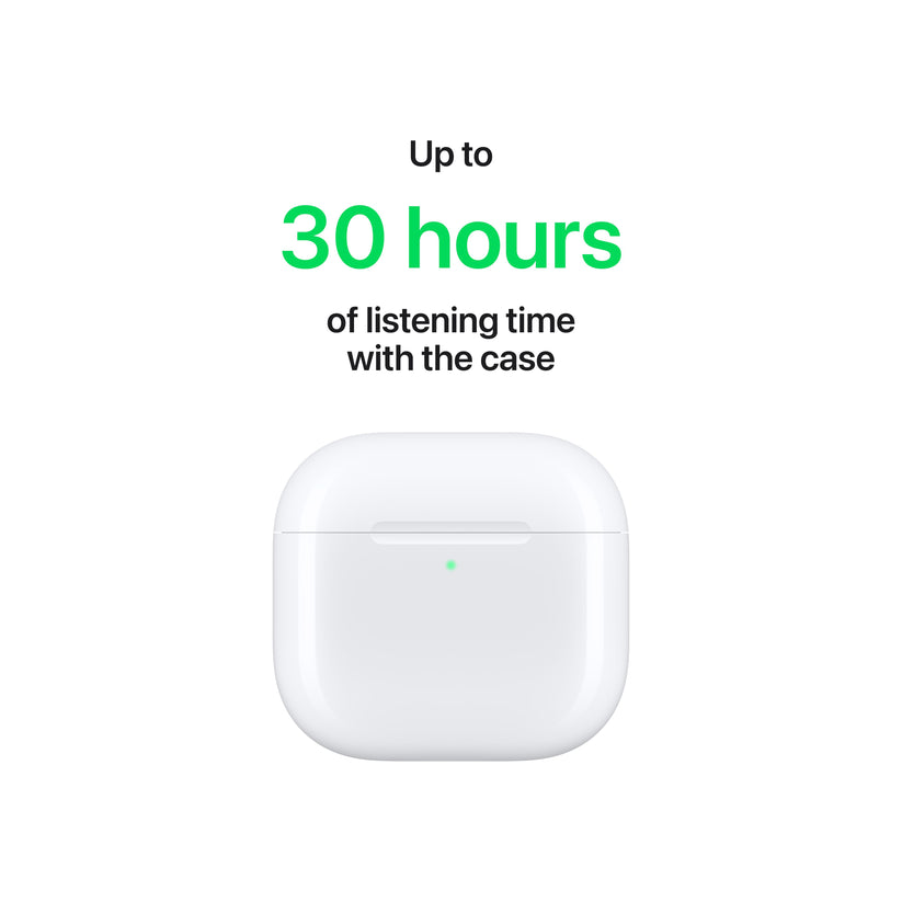 AirPods 4 charging case with up to 30 hours listening time