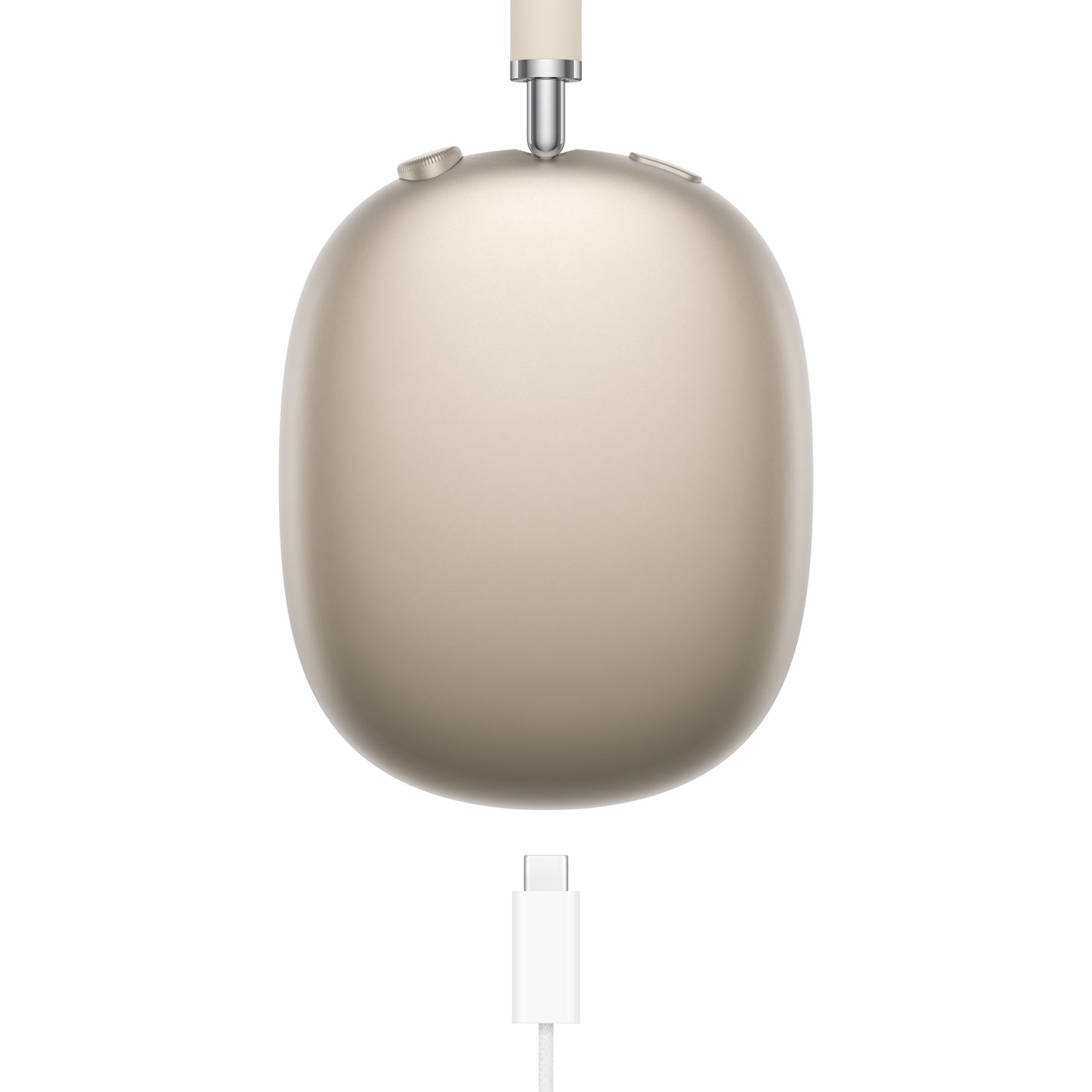 AirPods Max in Blue ear cup detail view with USB-C charging cable