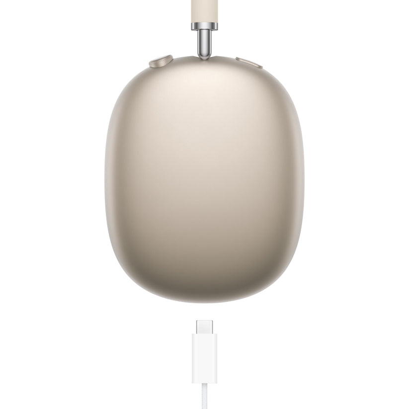 AirPods Max in Purple ear cup detail view with USB-C charging cable