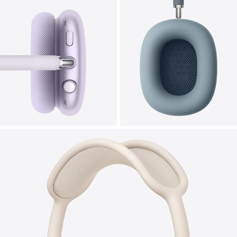 AirPods Max design details showcasing ear cushions, controls, and mesh headband