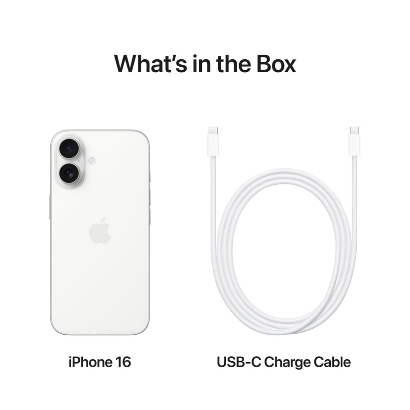 iPhone 16 with USB-C charge cable included in the box