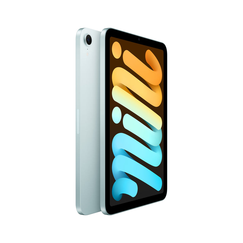 iPad mini in Blue (A17 Pro) angled front and rear view