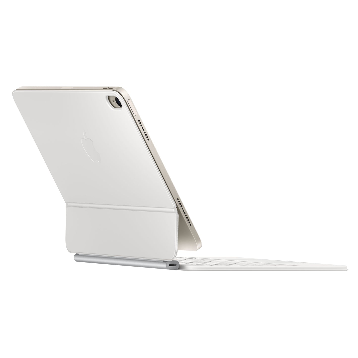 Magic Keyboard for iPad Air 11-inch M3 in White rear angled view showing protective back cover and adjustable hinge