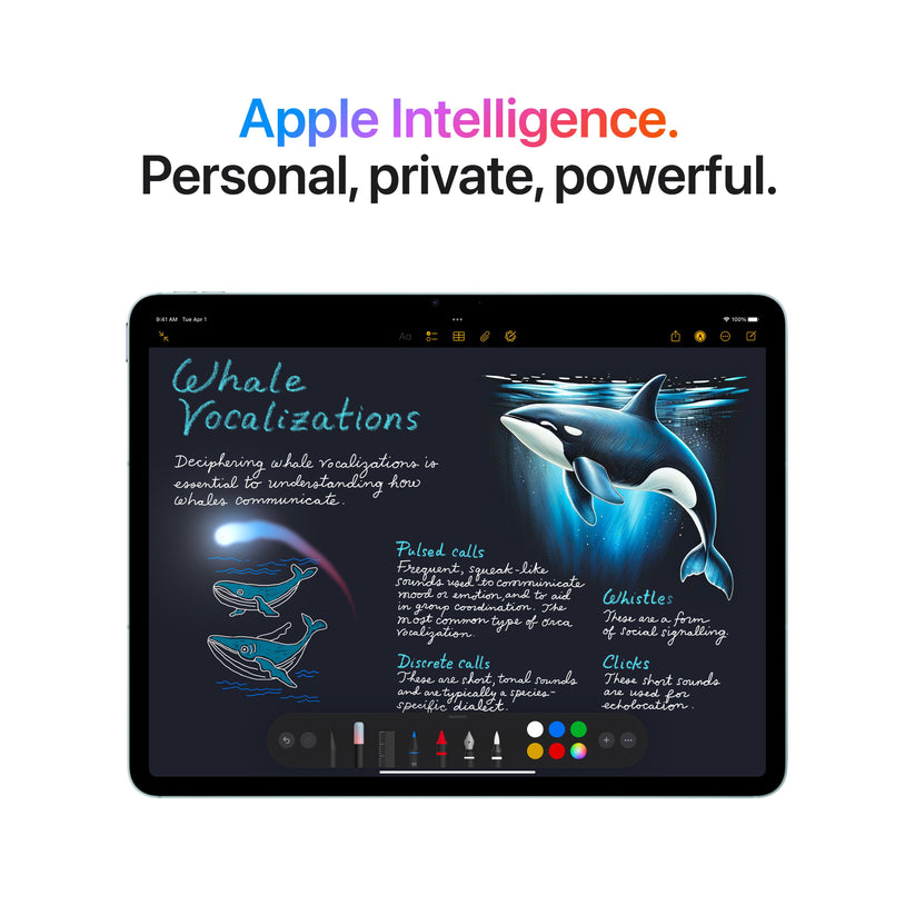 iPad Air showcasing Apple Intelligence features through on-screen drawings and illustrations.