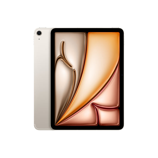 11-inch iPad Air Wi-Fi + Cellular 128GB in Starlight M3 showing front display and rear design