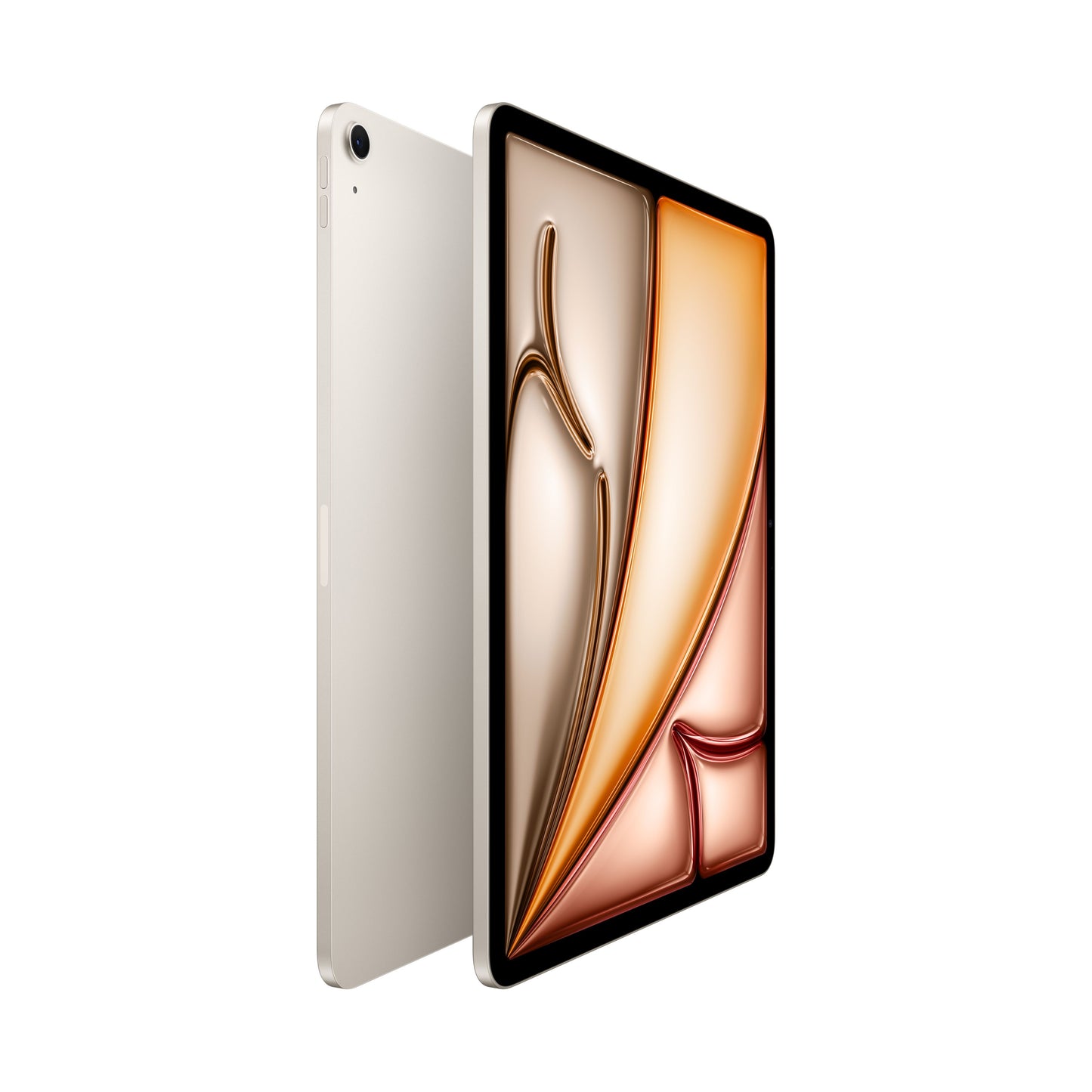 13-inch iPad Air Wi-Fi 128GB in Starlight M3 shown in angled view displaying the front Liquid Retina display and slim rear aluminum design