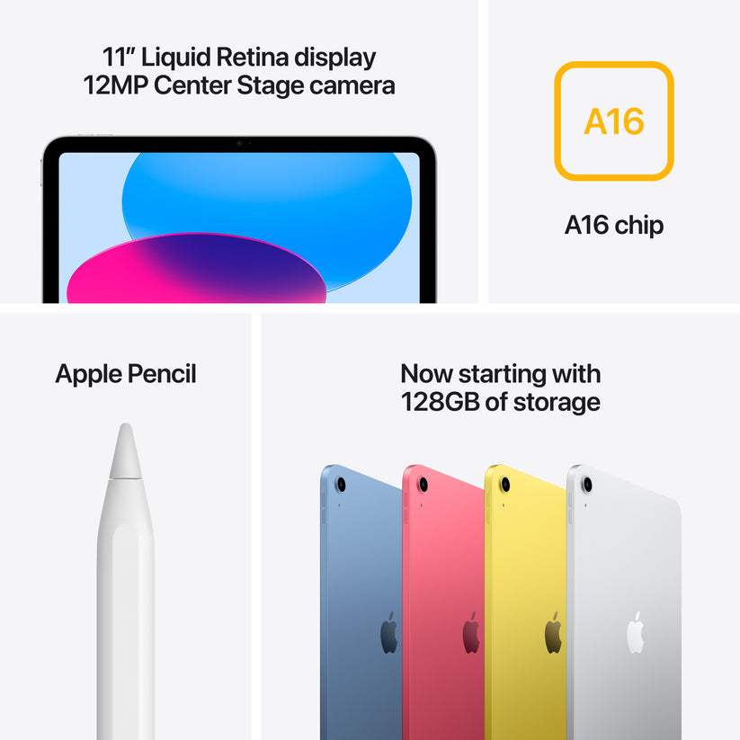 iPad A16 with 11-inch Liquid Retina display, 12MP Center Stage camera and Apple Pencil support