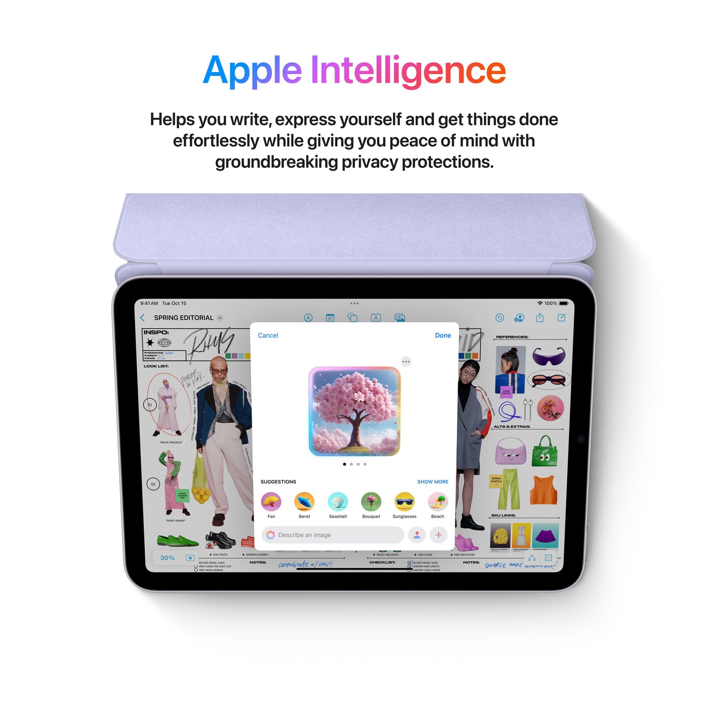 iPad mini displaying Apple Intelligence features on screen