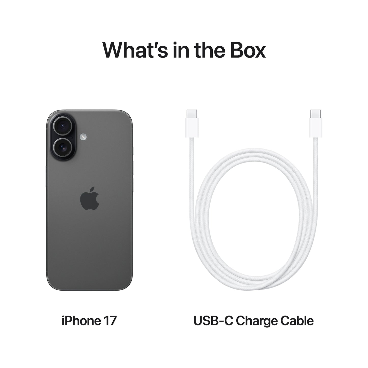 iPhone 17 in Black with USB-C charge cable included in the box
