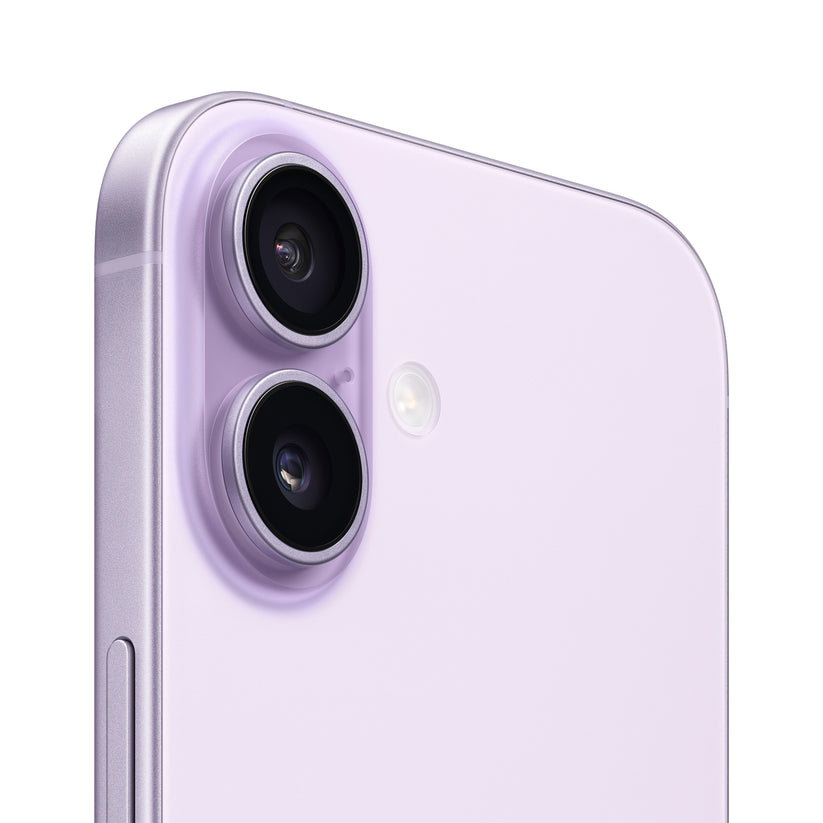 Close-up of iPhone 17 in Lavender showing rear dual-camera system