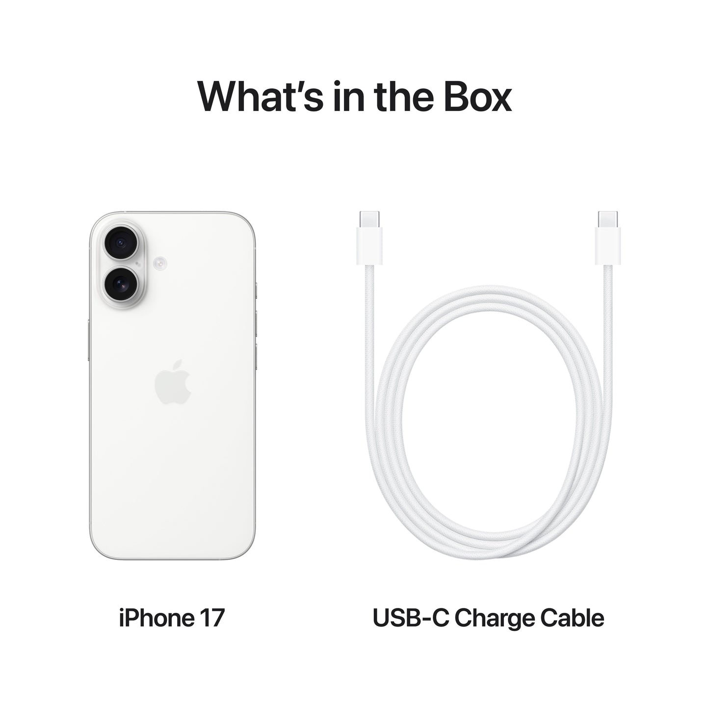 iPhone 17 in White with USB-C charge cable included in the box