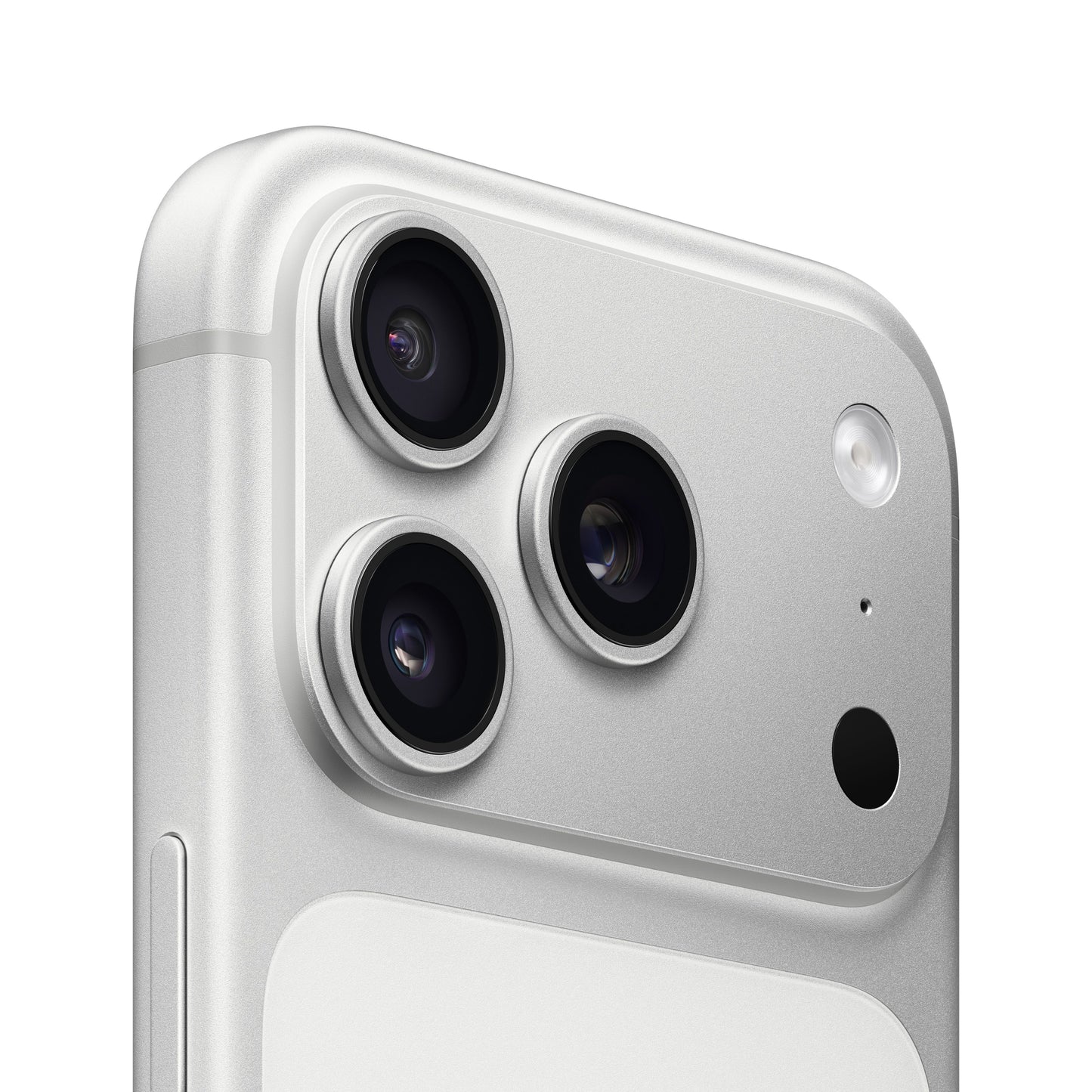 Close-up of iPhone 17 Pro in Silver showing rear triple-camera system