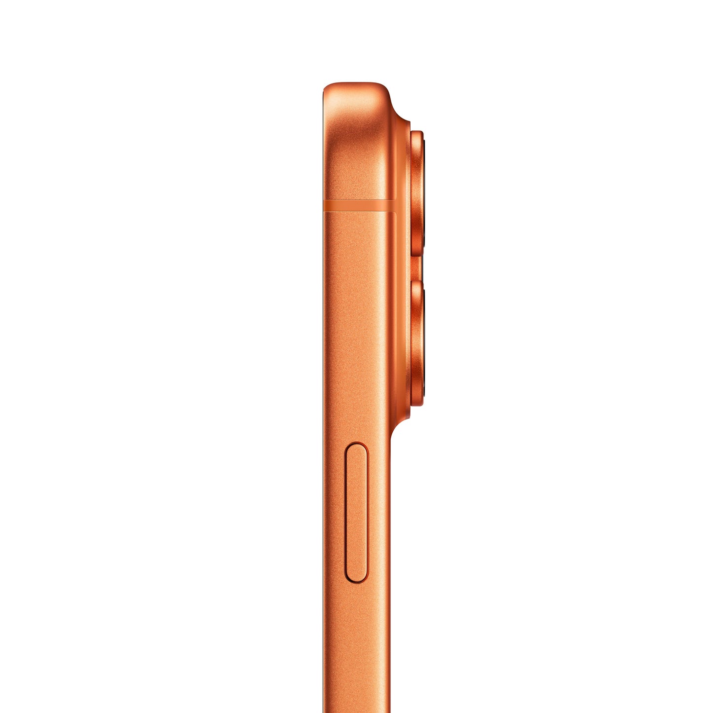 Side profile of iPhone 17 Pro Max in Cosmic Orange showing slim design
