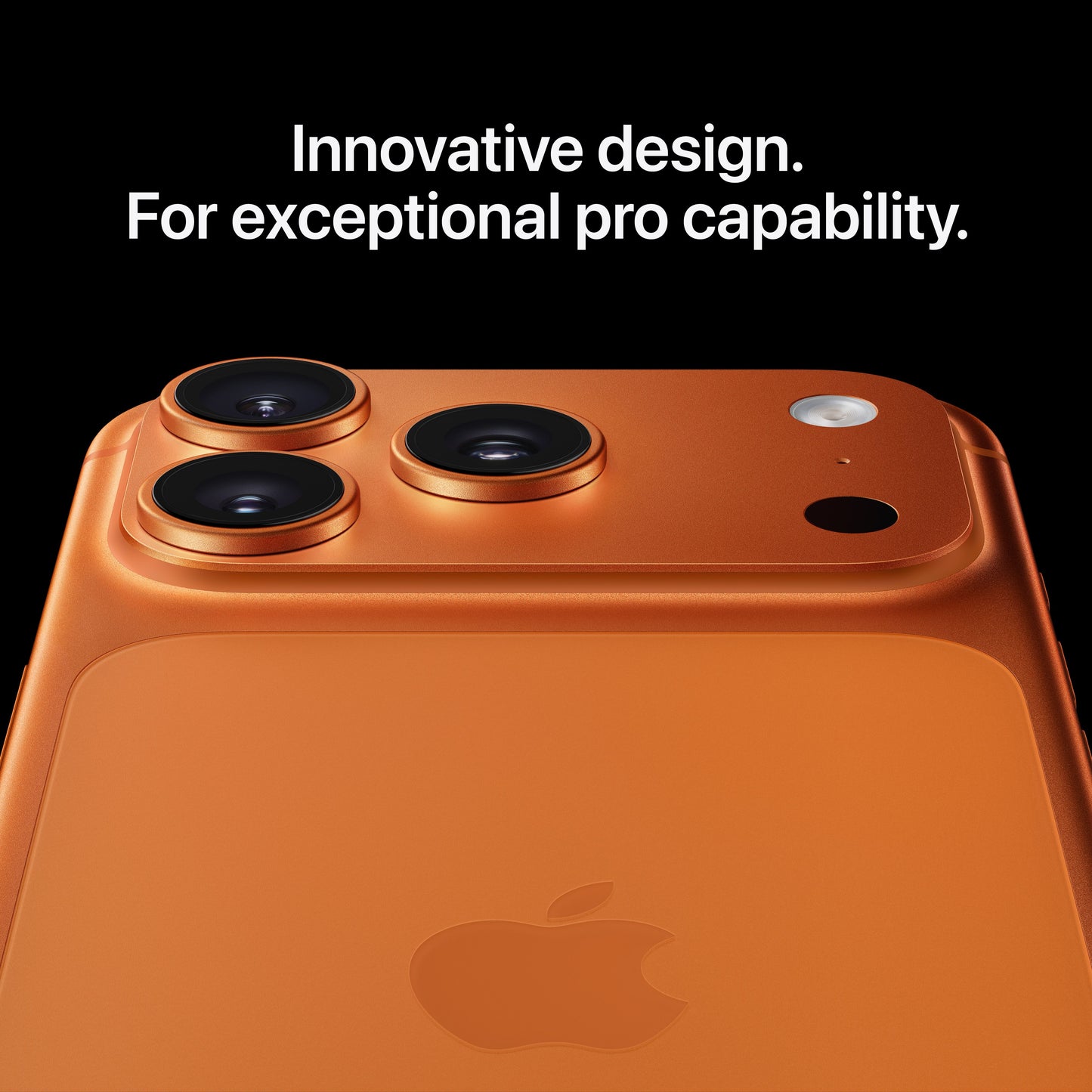 iPhone 17 Pro Max in Cosmic Orange showing rear camera module detail