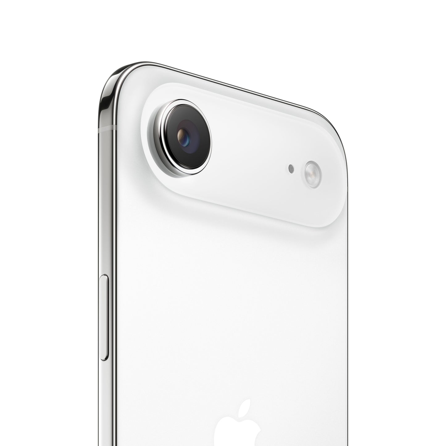 iPhone Air in Cloud White, close-up of rear camera and side button