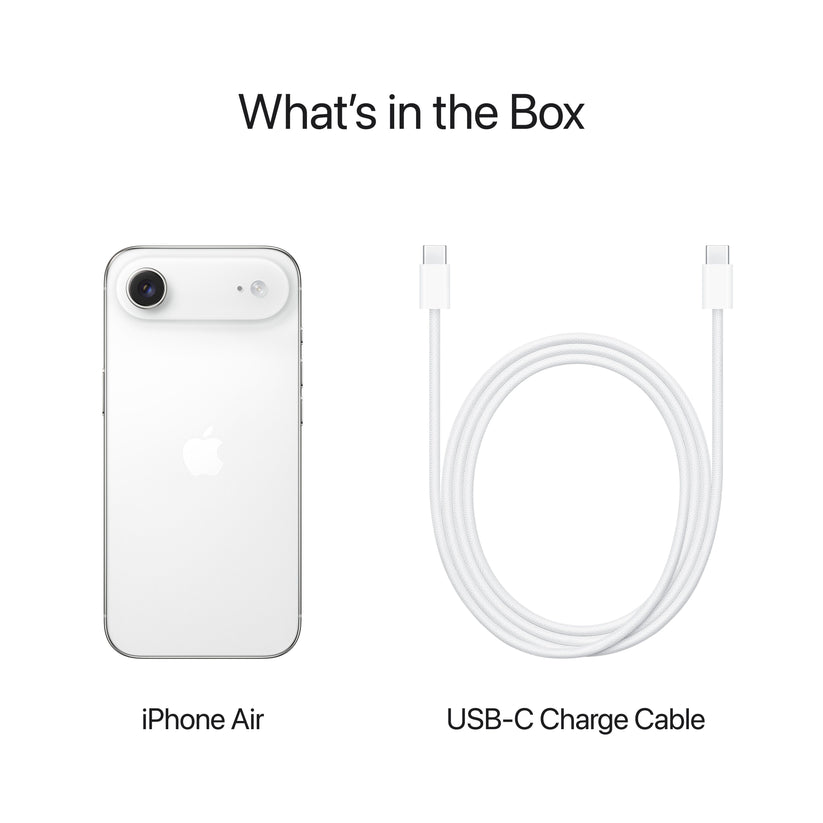 iPhone Air in Cloud White with USB-C charge cable included in the box