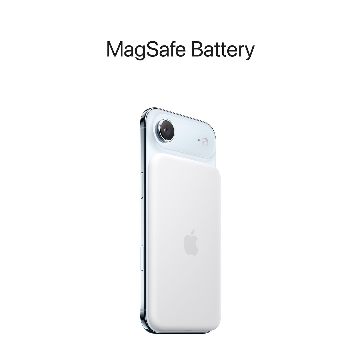 iPhone Air in Sky Blue with MagSafe battery attached on the back