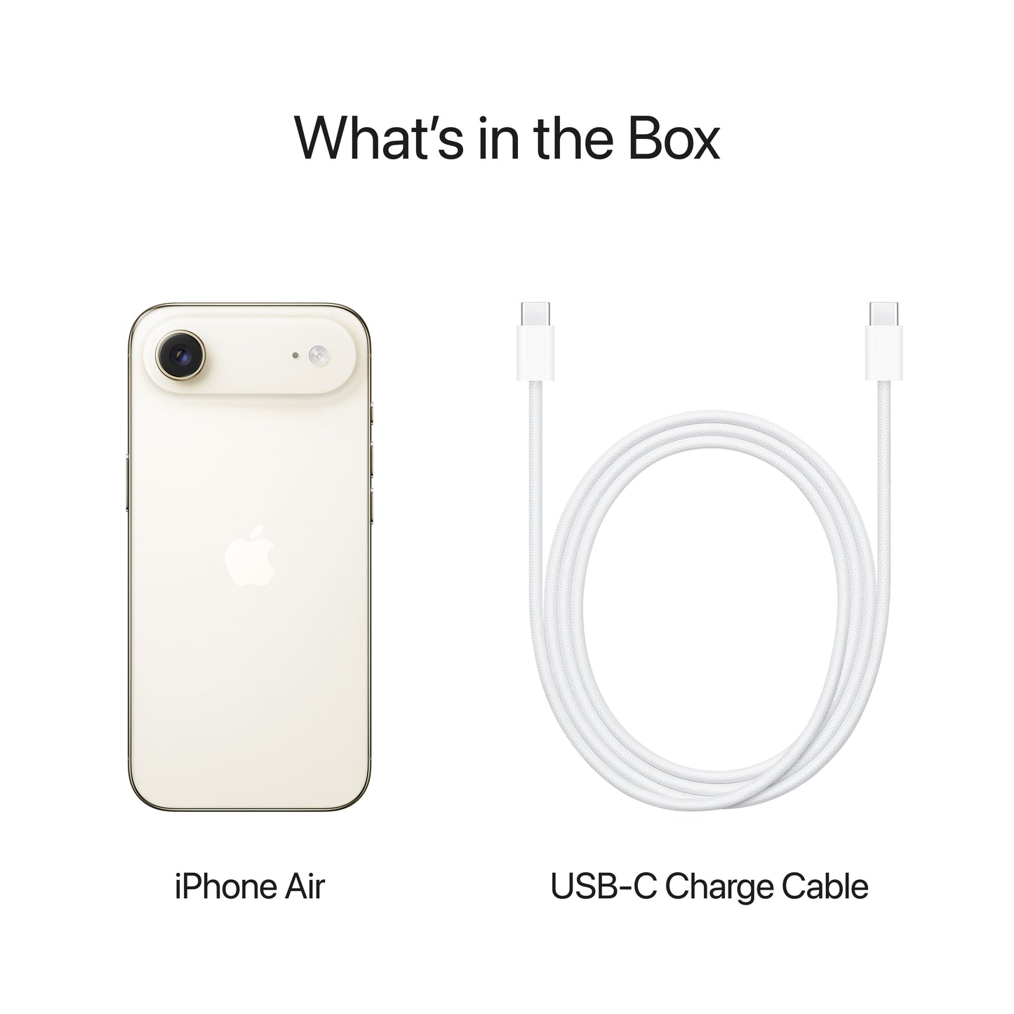 iPhone Air in Light Gold with USB-C charge cable included in the box