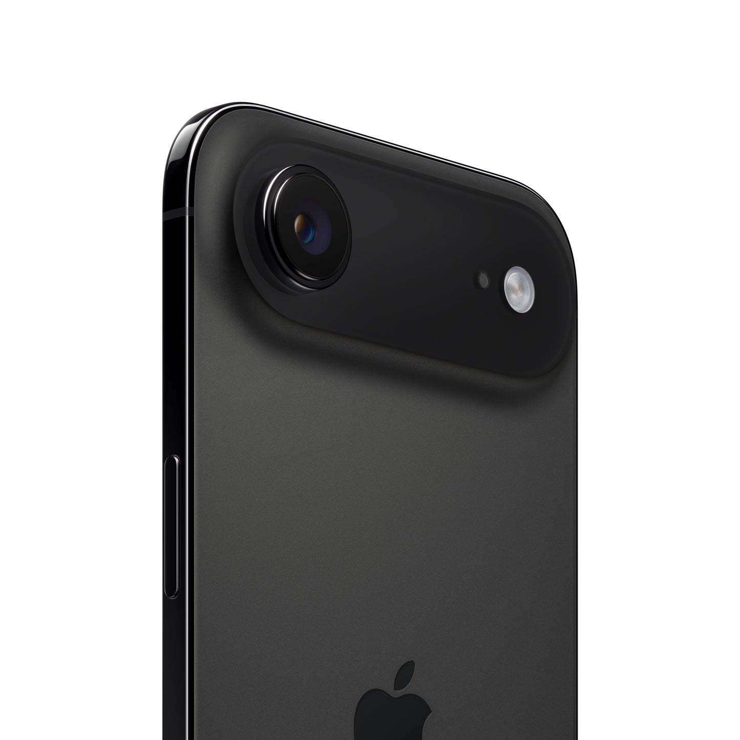 iPhone Air in Space Black, close-up of rear camera and side button