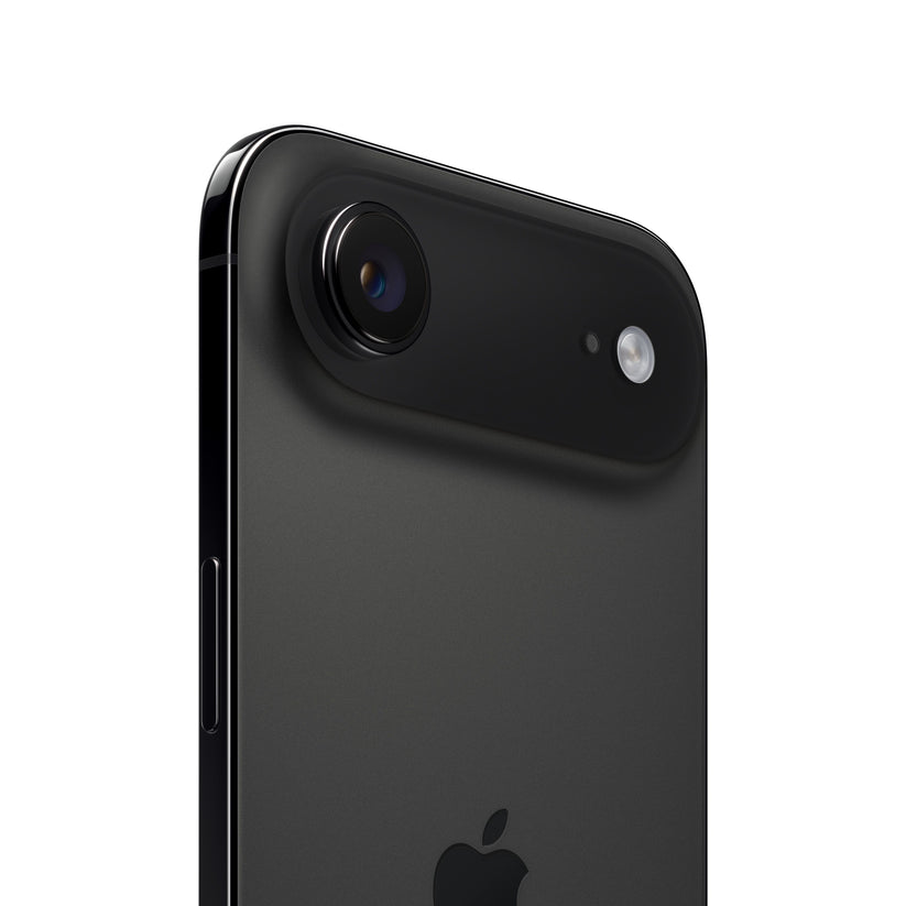 iPhone Air in Space Black, close-up of rear camera and side button