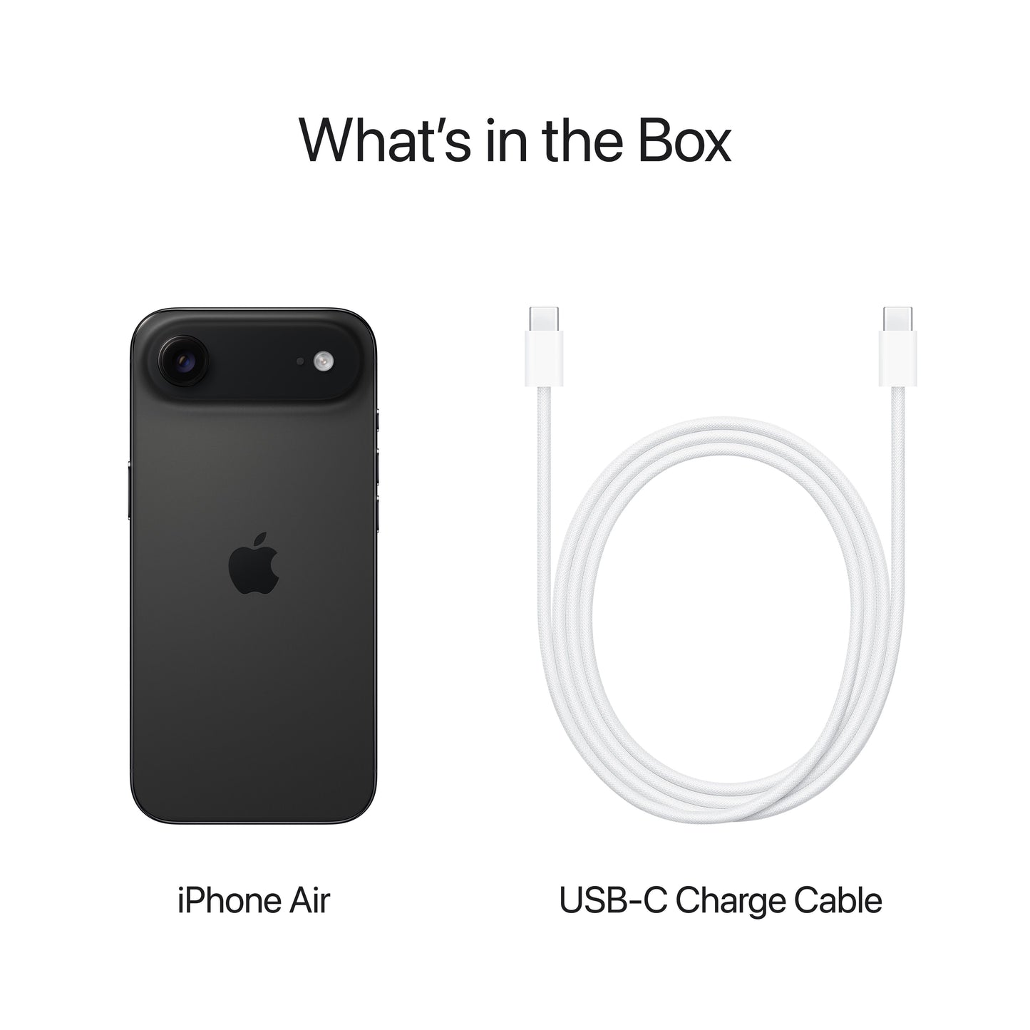 iPhone Air in Space Black with USB-C charge cable included in the box