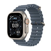 Apple Watch Ultra 3 GPS + Cellular 49mm Natural Titanium case with Anchor Blue Ocean Band M/L front angled view