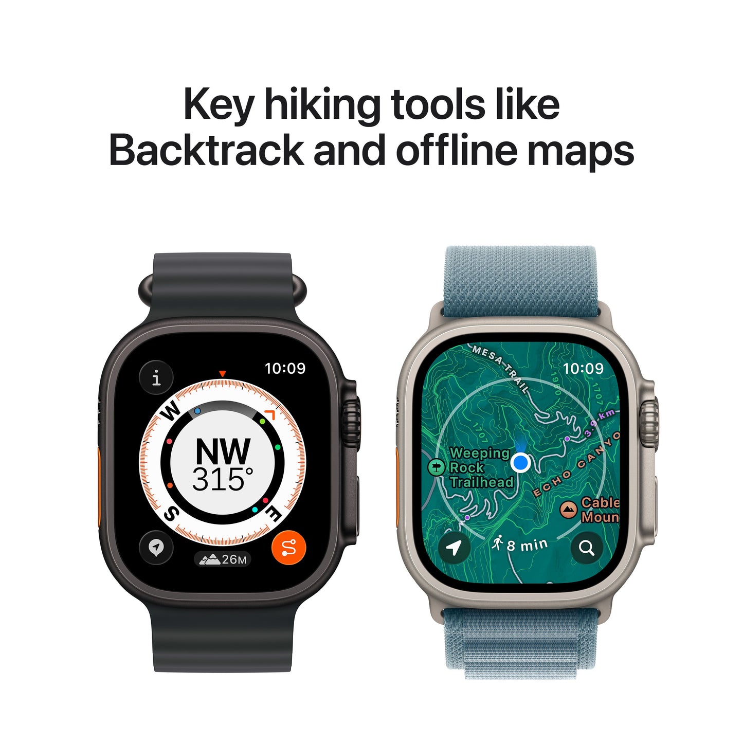 Apple Watch Ultra 3 showcasing safety features including Emergency SOS, Fall Detection, and siren