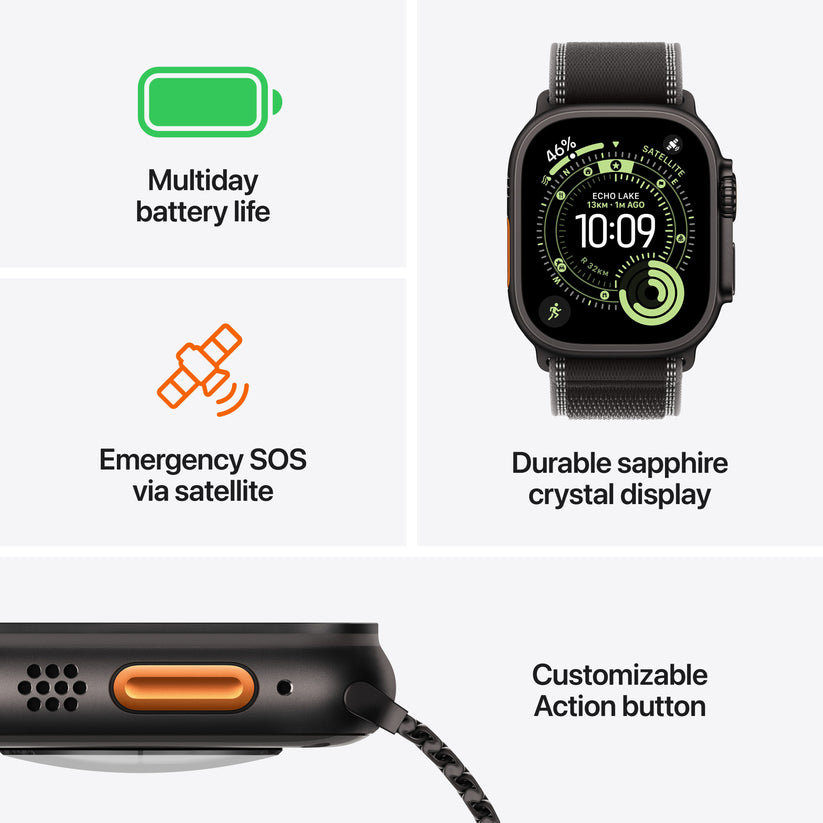 Apple Watch Ultra 3 showcasing advanced fitness and adventure features, precision dual-frequency GPS, and rugged titanium design