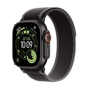 Apple Watch Ultra 3 GPS + Cellular 49mm Black Titanium case with Black/Charcoal Trail Loop M/L front angled view