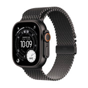 Apple Watch Ultra 3 GPS + Cellular 49mm Black Titanium case with Black Titanium Milanese Loop M front angled view