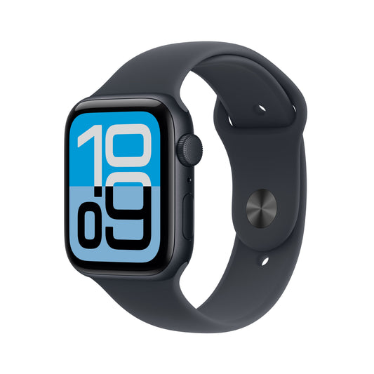 Apple Watch SE 3 GPS 40mm Midnight Aluminium case with Midnight Sport Band S/M front angled view