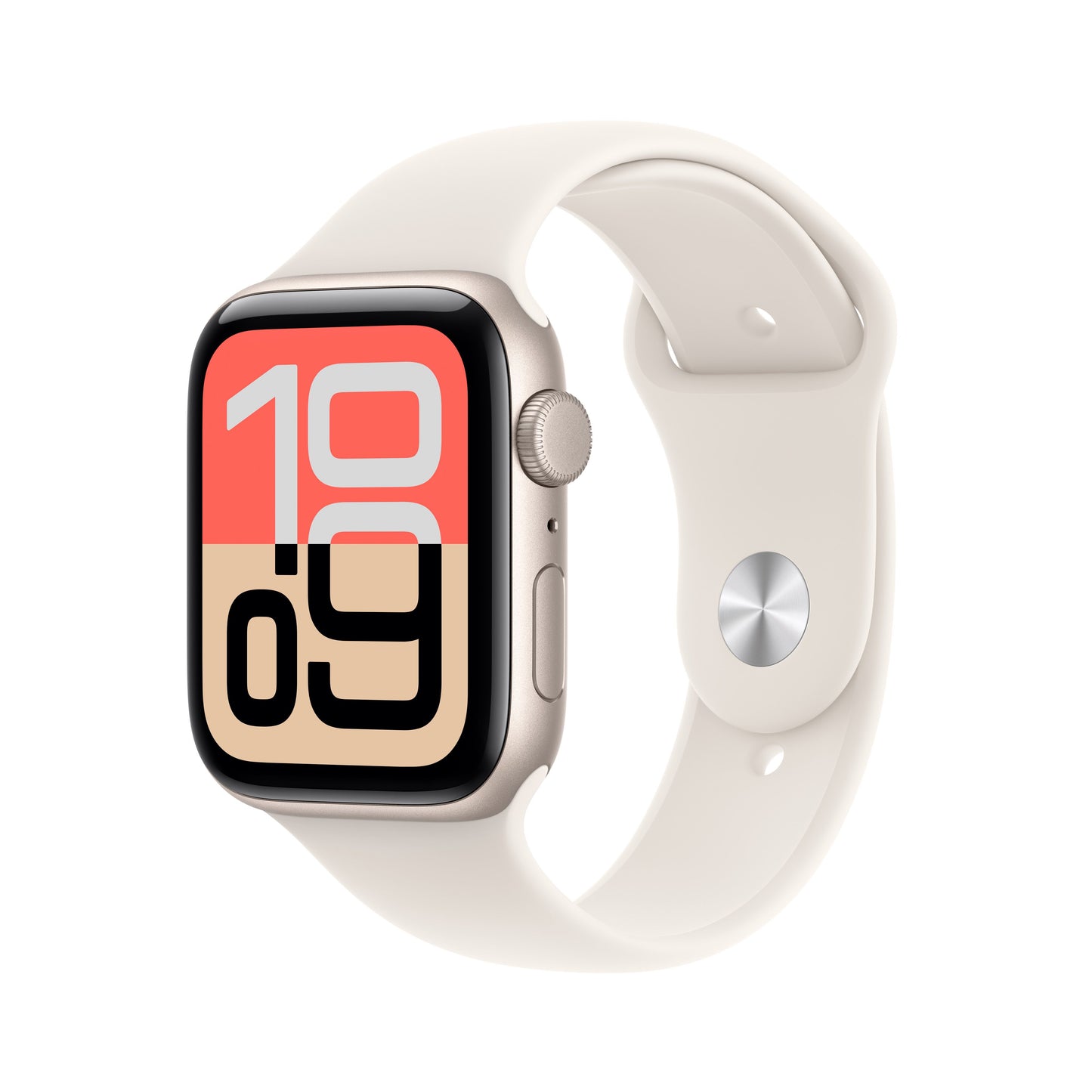 Apple Watch SE 3 GPS 40mm Starlight Aluminium case with Starlight Sport Band S/M front angled view
