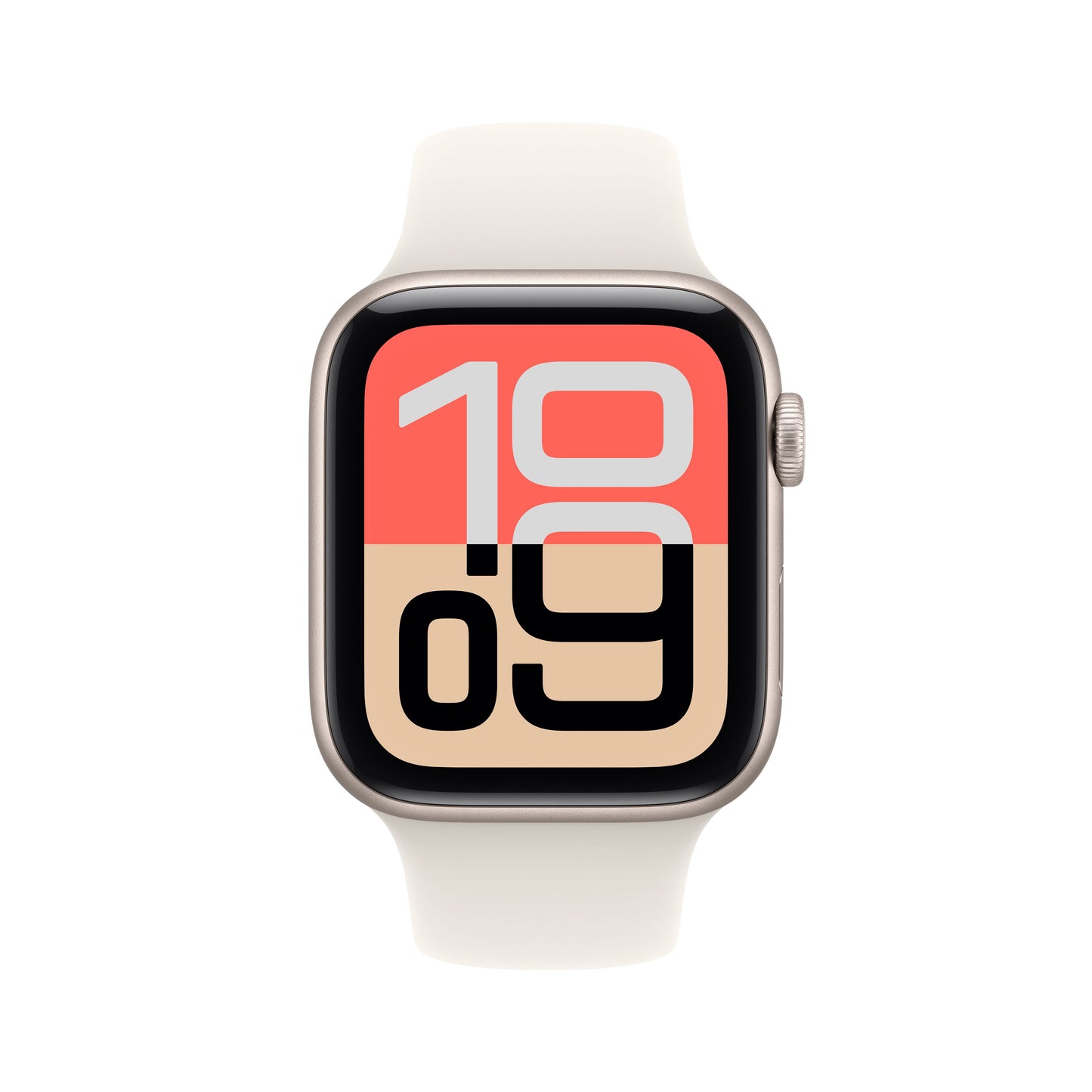 Apple Watch SE 3 44mm in Starlight Aluminium with Starlight Sport Band front display view