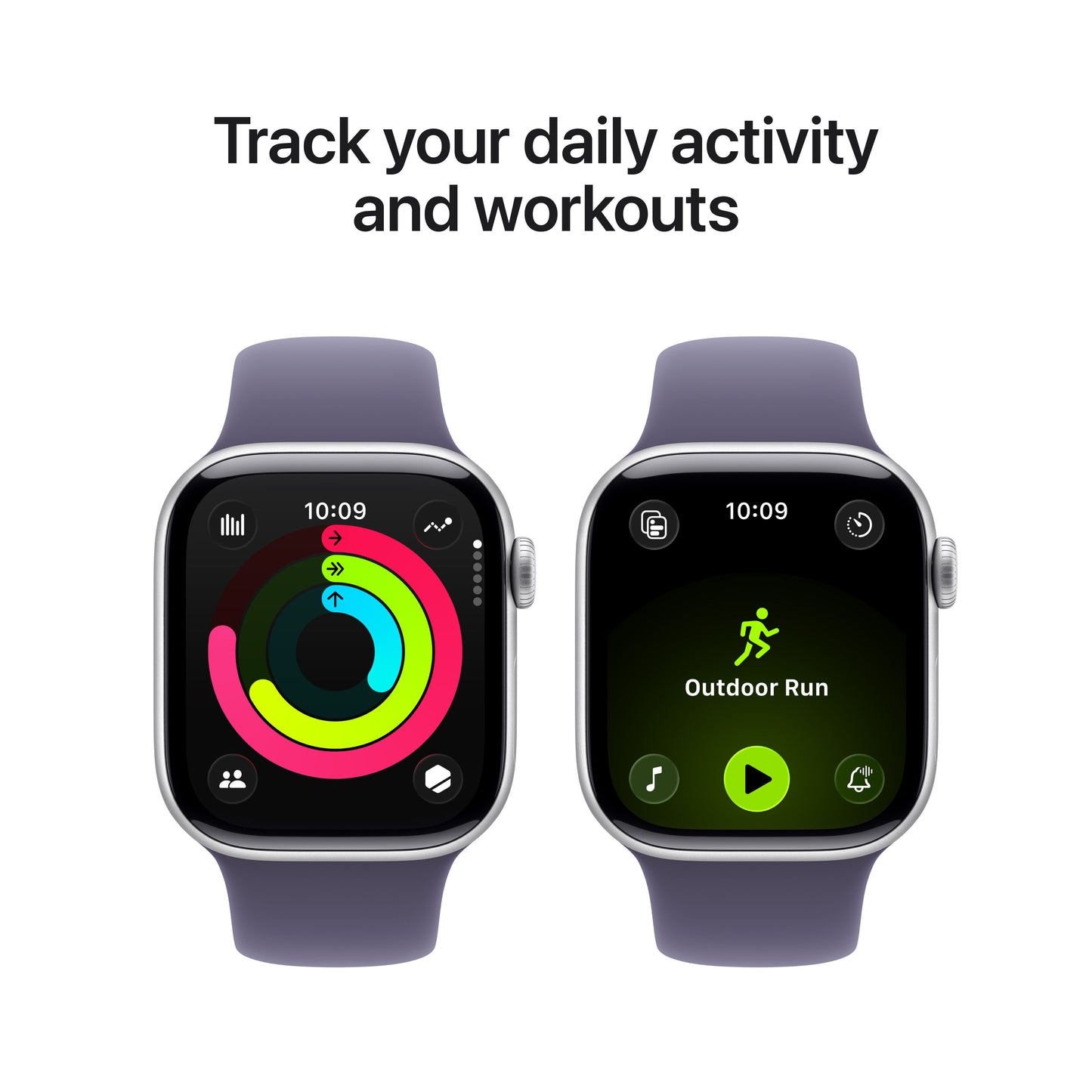 Apple Watch Series 11 showcasing daily activity tracking with Activity Rings and Outdoor Run workout mode