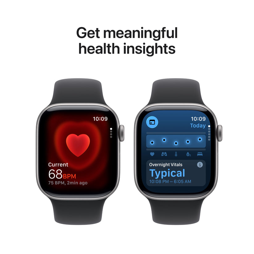 Apple Watch Series 11 showcasing real-time heart rate tracking and detailed health insights including Overnight Vitals