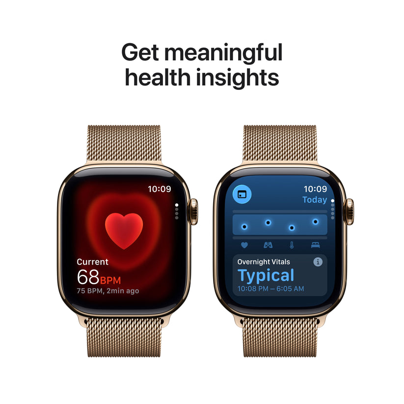 Apple Watch Series 11 showcasing real-time heart rate tracking and detailed health insights including Overnight Vitals