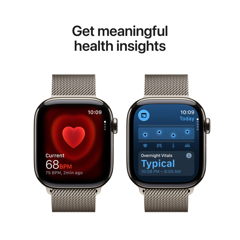 Apple Watch Series 11 showcasing real-time heart rate tracking and detailed health insights including Overnight Vitals