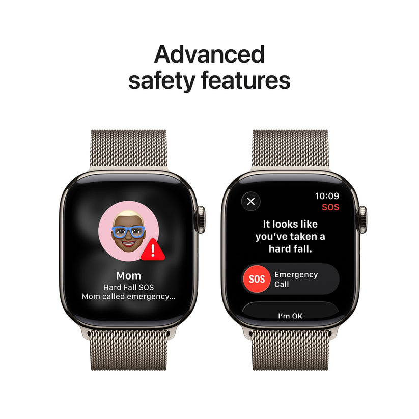 Apple Watch Series 11 showcasing advanced safety features including Fall Detection and Emergency SOS