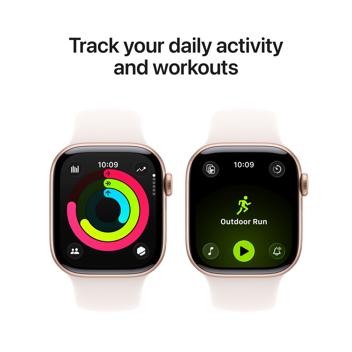 Apple Watch Series 11 showcasing daily activity tracking with Activity Rings and Outdoor Run workout mode