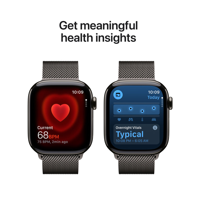 Apple Watch Series 11 showcasing real-time heart rate tracking and detailed health insights including Overnight Vitals