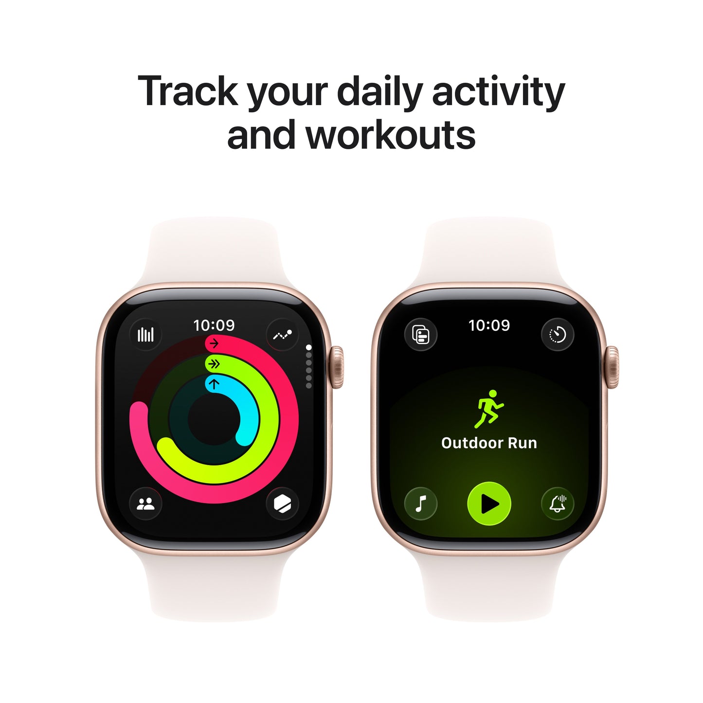 Apple Watch Series 11 showcasing daily activity tracking with Activity Rings and Outdoor Run workout mode